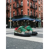 preiswerte Damen-Sneaker-Neonfarbene Sneaker mit Leopardenmuster für Damen – auffällige Plateau-Sneaker mit Zebrastreifen in kräftigen Farben – einzigartige, künstlerische Streetwear-Schuhe für urbane Festivals