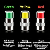 olcso Járműszolgáltatás-4 db gumiabroncsnyomás-ellenőrző szelepszár-sapka, 2,4 bar 36 psi autó gumiabroncsnyomás-ellenőrző érzékelő kijelző 3 színű szemriasztással, univerzális szelepszár-sapkák autókhoz