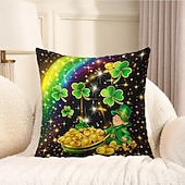  St. Patrick's Day Shamrock Casual Throw Pillow Cover 18x18 Inch, Green Decorative Cushion Case for Sofa Home Decor