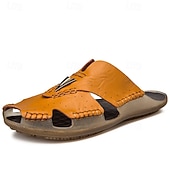 economico Sandali casual-sandali da uomo in similpelle marrone, tomaia cucita a mano, plantare comodo, stile casual rilassato, adatti per il tempo libero estivo e per l'uso interno