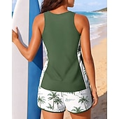  نسائي تانكيني مكشكش ثوب السباحة قطعتين ورد حماية UV مطاط بدون كم ملابس السباحة تزلج على الماء غوص سباحة الصيف