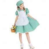  250e jubileum VS 19e eeuw jaren 1800 Prairiejurk Bonnet en schortset Korte mouwen Pionier Meisje Koloniaal Pionier Onafhankelijkheidsoorlog Geruit / Gingham Kostuum Voor meisjes Halloween Carnaval 4
