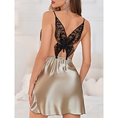 voordelige Nachthemden en slaapshirts voor dames-Dames Nachtjapon Casual Comfortabel Heldere kleur Kant Blote rug Dagelijks Huis Mouwloos hihnat Zwart Wit Blozend Roze Rood Groen Zomer Lente Normale pasvorm