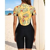 billiga One Pieces Rash Guards-Dam Rash-guards Baddräkt Baddräkter Tropisk Mittlårsben UV-skydd Snabb tork Elastisk Kortärmad Badkläder Baddräkt Surfing Strand Simmning Sommar