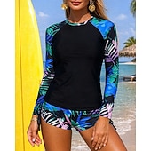 halpa One Pieces Rash Guards-Naisten Ihottumissuoja Uimapuku 2-osainen Trooppinen Boyleg-alushousut UV suoja Nopea kuivuminen Elastinen Pitkähihainen Uima-asut Uimapuku Lainelautailu Hiekkaranta Uinti Kesä