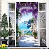 abordables Bannières de Garage et de Porte-Bannière 3D représentant une vieille ruelle, des escaliers en pierre, une vue de rue méditerranéenne, un rideau de porte réaliste et pittoresque, idéal pour la décoration de votre porte d'entrée.