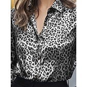 cheap Dressy Blouses-Women's Blouse Buttons Print Leopard Stylish Casual Long Sleeve Shirt Collar Regular Tops Daily Blue Silver Yellow Brown Spring Fall