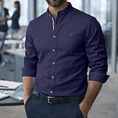 billige Business Casual-Herre Skjorte Linskjorte Sommerskjorte Dresskjorter Skjorte med knapper عادي Virksomhet Formell Svart Navyblå Grønn Kakifarget Langermet Krage Vår sommer Sommer Klær Broderi