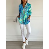 ieftine Bluze florale-Bluze hawaiene pentru femei topuri fluide bluze vintage grafice geometrice topuri lungi cu mânecă lungă cămașă cu guler nasturi imprimeu ajustat vacanță muncă zilnic albastru deschis îmbrăcăminte de