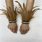 Χαμηλού Κόστους αξεσουάρ-Καρναβάλι 2026 Ρίο Καρναβάλι Σαμπά Αξεσουάρ Γυναικείου Μαύρου Φτερού Περιβραχιόνια με Δαντέλα Μαργαριταριού 1 Ζευγάρι Φυσικά Φτερά Περιβραχιόνια Βραχιόλια Κοστούμι Επίδειξης Φεστιβάλ Βραζιλίας