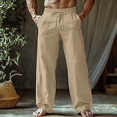 Χαμηλού Κόστους Σπίτι-Ανδρικά Λευκά παντελόνια Παντελόνια Καλοκαίρι παντελόνι Φαρδύ παντελόνι Παντελόνι παραλίας Κορδόνι Ελαστική μέση Ισιο πόδι Σκέτο Άνεση Αναπνέει Πλήρες μήκος Causal Καθημερινά Αργίες Διακοπές Μοντέρνα