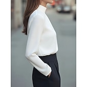  Női elegáns Elegáns Szatén felső Blúz Sima Elegáns Napi Stílusos Magasnyakú Normál felsők Napi Fekete Fehér Bíbor Khakizöld Ősz