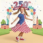 preiswerte 250. Jahrestag USA-Mädchen' 3D Grafik Gestreift Sterne Kleid Kurzarm 3D-Druck Sommer Frühling Täglich Urlaub Party Niedlich Basic Lässig Kinder 4-12 Jahre Freizeitkleid A Linie Kleid Knielang Normale Passform