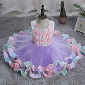 cheap Flower Girl's Dresses-Flower Girl Dress Girls' Formal Dress Wedding Attire Party Wedding Formal Elegant Fashion Adorable Mesh Floral Sleeveless Crew Neck Blue Pink 4 years+
