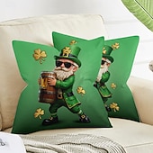 olcso Díszpárnahuzatok-Szent Patrik-napi lóhere manó sör díszpárnahuzat 45x45 cm, vintage retro zöld 3D nyomtatott dekoratív párnahuzat