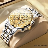 Недорогие Кварцевые часы-Новые многофункциональные мужские часы, роскошные кварцевые часы для мужчин, светящийся в темноте дисплей, скелетонизированный дизайн циферблата, точное измерение времени, подходят для повседневного