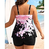 billiga Surfing Tankinis och Bikinis-Dam Baddräkt Tankini 2 st Tryckt Boyleg Snabb tork Elastisk Ärmlös Badkläder Baddräkt Surfing Strand Simmning Sommar