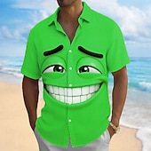 preiswerte 3D-Muster-Herren Optische Täuschung 3D Zeichentrick Lächelndes Gesicht Hemd Knopfhemd Kurzarm Lustig Täglich Urlaub Sommer Frühling Umlegekragen 3D-Druck Hemden mit Kragen Blau Gelb Grün