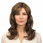 cheap Older Wigs-Silver Grey Wigs for Women, Shoulder Length Wavy Hair with Side Bangs, Natural Looking Heat Resistant Synthetic Wig for Daily Wear, Party