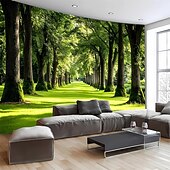 abordables Tapices de pared-Nature Forest Wall Tapestry Green Tree Avenue Path Sunlit Park Scenery Wall Hanging For Living Room Bedroom Office Home Decor