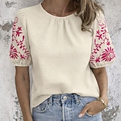 economico T-shirt semplice-Per donna Maglietta Ricamato Pois Vintage Elegante Casual Manica Corta Manica a Palloncino Girocollo Top Regolari Quotidiano Uscire Abbigliamento da vacanza Blu Nero Rosa Verde Albicocca Estate