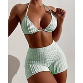 levne Surfovací tankiny a bikiny-Dámské Bikinové sety 2 ks Plavky Jednobarevné Ochrana proti UV záření Elastický Bez rukávů Plavky Surfování Potápění Plavání Léto