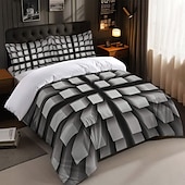 お買い得  羽毛布団カバーセット-3D幾何学模様プリントの羽毛布団カバーセット、3点セット、ホテルスタイルの寝具セット、クイーンサイズ、羽毛布団カバー1枚と枕カバー2枚、柔らかいショートベルベット生地、掛け布団は含まれません