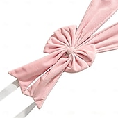 billiga påsk-Påsk stolsöverdrag med kaninöron, söta rosa påskhare med rosett och ryggstöd, avtagbara stretchöverdrag för kaninstolar, perfekt för påskmatbord, restaurangfestdekor