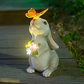 cheap Pathway Lights &amp; Lanterns-Outdoor Solar Cat &amp; Bunny Decorative Lights, Waterproof Resin Figurine Lamps, Garden, Yard, Pathway Lighting, Easter Holiday Decor, Landscape Accent Lights for Lawn, Outdoor Decoration