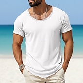 cheap Cotton Linen T-shirts-Men's Tee Top Linen T-Shirt Short Sleeves Crew Neck Summer Plain Fashion Designer Basic Vintage Soft Plain Casual Vacation Street Light Blue Black White Top Tee for Men