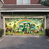 abordables Garage &amp; Door Banners-St. Patrick's Day Tapestry Garage Door Cover Large Hanging Backdrop Elf Cute 3D Party Outdoor Holiday Shooting Backgrounds Yard Home Decor