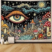 お買い得  タペストリー 壁掛け-サイケデリックなキノコのタペストリー、トリッピーな目玉の壁掛け、星空の夜、銀河、森の風景、ヨガルーム、瞑想スペース、寝室の装飾用ウォールアート