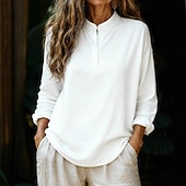 Недорогие Основные искусственные рубашки-Жен. Рубашка Блуза Искусственный хлопок и лен Пуговицы Полотняное плетение Стиль Современное Длинный рукав Вырез под горло Обычные топы Повседневные Праздники На выход Белый Розовый Красный Зеленый