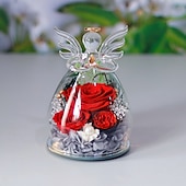 levne kutilské umění-dárky pro ženy, konzervovaná růže navždy květina ve skleněných figurkách andělů, čerstvé květiny, dárky k narozeninám ke Dni matek pro maminku, pravé červené růže pro babičku, sestru, manželku, pro ni