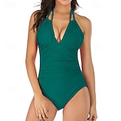 cheap One Pieces Rash Guards-Women's Bathing Suit One Pieces Halter Swimsuit Solid Colored Brief Leg Quick Dry Elastic Sleeveless Swimwear Swimsuit Surfing Beach Swimming Summer