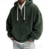 tanie podstawowe bluzy męskie-Męskie Bluza z Kapturem Sztruks Bluza z kapturem Bluza z kapturem na zamek błyskawiczny Morelowy Czarny Biały Jasnozielony Rumiany róż Kaptur Równina Kieszeń kangurka Teksturowany Codzienny Sport i