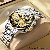 Недорогие Кварцевые часы-Новые многофункциональные мужские часы, роскошные кварцевые часы для мужчин, светящийся в темноте дисплей, скелетонизированный дизайн циферблата, точное измерение времени, подходят для повседневного