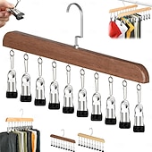 ieftine Depozitare  &amp; Organizare-Organizator de dulap cu 10 cleme - organizator de dulap suspendat, economisitor de spațiu, cleme metalice rotative la 360° cu căptușeală din silicon, cârlige multifuncționale pentru umerașe din lemn