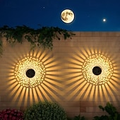 baratos Candeeiros Luzes de Exterior-Conjunto de 2 luminárias solares de parede com projeção em metal vazado, com design mandala, classificação IP44 de resistência à água, luz branca quente, ideais para jardim, pátio, cerca, caminho,