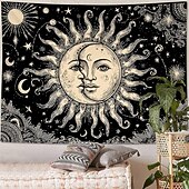 ieftine Tapiserie Pereți-Tapiserie de perete cu soare, agățat, boho ceresc, fluture, stele, flori, cameră de yoga, decor de meditație, artă spirituală zen, poster din material textil pentru sufragerie
