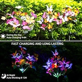 tanie Dekoracyjne światła-Oświetlenie solarne ogrodowe zewnętrzne wodoodporne dekoracyjne oświetlenie solarne zewnętrzne motyle kwiatowe dekoracja ogrodu patio trawnik, prezenty na Dzień Matki, mamy i kobiety