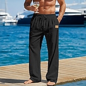 Χαμηλού Κόστους Αργία-Ανδρικά Λευκά παντελόνια Παντελόνια Καλοκαίρι παντελόνι Φαρδύ παντελόνι Παντελόνι παραλίας Κορδόνι Ελαστική μέση Ισιο πόδι Συμπαγές Χρώμα Σκέτο Άνεση Άνετο Πλήρες μήκος ΕΞΩΤΕΡΙΚΟΥ ΧΩΡΟΥ Παραλία Αργίες