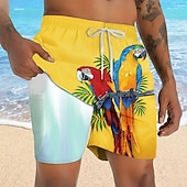  Per uomo Uccello Pappagallo Colore sfumato Pantaloncini foderati Pantaloncini da bagno 2 in 1 Pantaloncini da mare Misura del girovita medio Hawaiano Ferie Tasche Laterali Con Fodera a Compressione