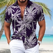 economico Camicia in Raso da Uomo-Per uomo Albero di Cocco Piante Tropicali Camicia in raso Camicie hawaiane Camicia Aloha Manica Corta Hawaiano Quotidiano Vacanza Estate Primavera Collo ripiegato Stampa 3D Camicie con bottoni Blu