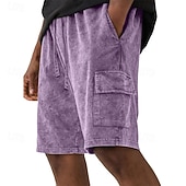  Men's Shorts Summer Shorts 100% Cotton Casual Shorts Acid Wash Shorts Drawstring Elastic Waist Multi Pocket Plain Solid Comfort Breathable Knee Length Streetwear Vacation Holiday Fashion Vintage Retro