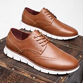 baratos Sapatos Oxford-Tênis casual masculino marrom – design elegante e confortável com cadarço, ideal para casamentos e eventos informais.
