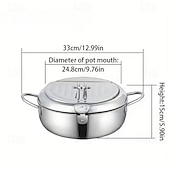 voordelige Kookgerei-Friteuse van 304 roestvrij staal met temperatuurregeling, multifunctionele oliebesparende frituurpan met uitneembaar filtermandje, universele voet voor gasfornuis &amp;inductiekookplaten, frituurpan van