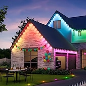 abordables Luces de Hogar Inteligente-Luces exteriores permanentes, iluminación inteligente RGB para aleros con aplicación y control remoto, 100 pies/150 pies/200 pies, resistente al agua IP67, sincronización de música y escenas de bricolaje para decoración, decoración de jardín, casa, fiesta