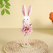 cheap Easter Basket Stuffers-Easter Basket Stuffers Easter Bunny Decorations for Home, Handmade Standing Rabbit Figurines with Flowers, Cute Spring Easter Decor for Tiered Tray, Table, Shelf, Mantle