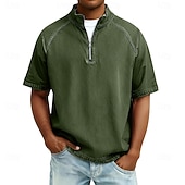 voordelige basis t-shirts-Heren Overhemd van 100% katoen met zure wassing T-shirt Korte mouw Opstaand Herfst winter Lente Herfst Effen Vintage Streetwear Casual Rits omhoog Kledingstuk geverfd Standaard Casual Huis Straat